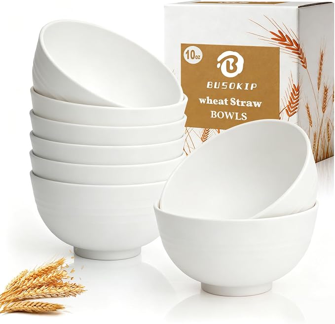 Dessert Bowls 10oz, Unbreakable Wheat Straw Bowls Sets of 8, Mini Plastic Bowls by BUSOKIP