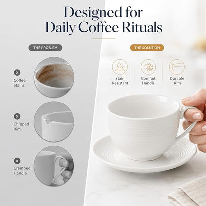 Porcelain Cappuccino Cups with Saucers, 4-Piece Coffee Cup Set | Glossy - Image 5