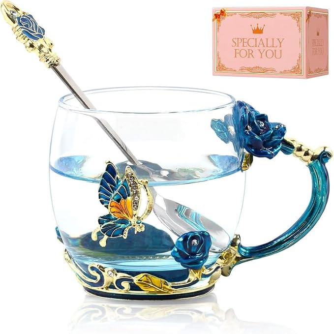 Tea Cup Gifts for Mom Birthday Gift for Women, Glass Coffee Enamels Mug by DasyFly