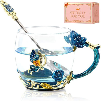Tea Cup Gifts for Mom Birthday Gift for Women, Glass Coffee Enamels Mug by DasyFly