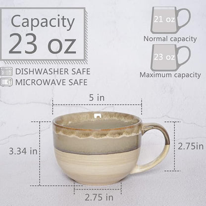 Ceramic Jumbo Coffee Mug Set of 2, 23 Oz, Large Mug Soup Bowls - Image 2