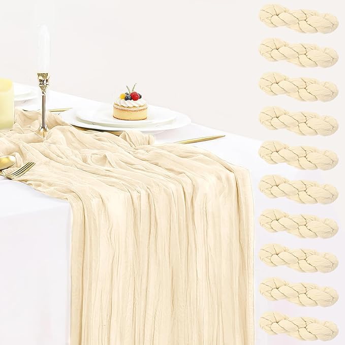 10 Pack Beige Cream Cheesecloth Table Runner 35x120 Inches, Summer Farmhouse by BlueTopCoLtd