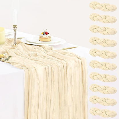 10 Pack Beige Cream Cheesecloth Table Runner 35x120 Inches, Summer Farmhouse by BlueTopCoLtd