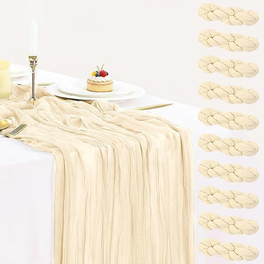 10 Pack Beige Cream Cheesecloth Table Runner 35x120 Inches, Summer Farmhouse by BlueTopCoLtd