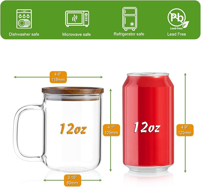 DRASTAR Glass Coffee Cups, 12 oz Clear Coffee Mugs - Image 2