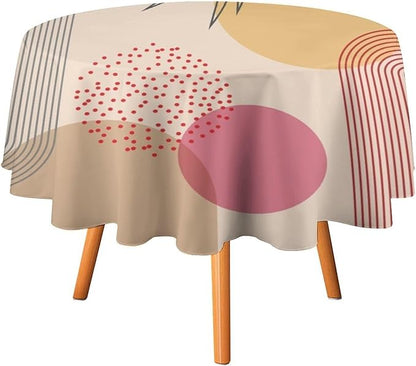 Mid Century Boho Round Tablecloth, Abstract Modern Sun Arch Curve Leaves Geometric Print Tablecloth for Home Party Dining Room Kitchen Decor 60Inch(152cm)