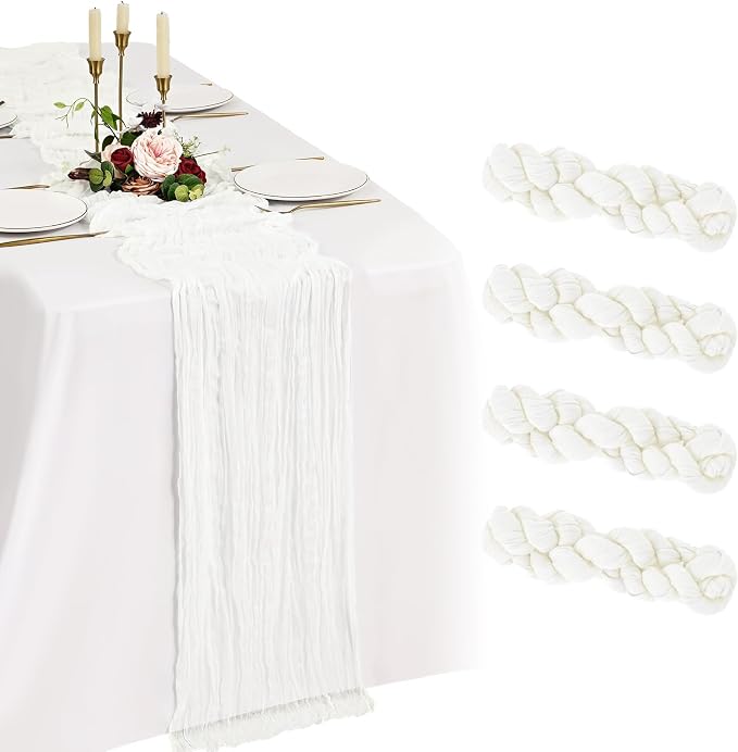 4 Pack Cheesecloth Table Runner 10FT Ivory White Table Runner Boho Gauze Cheese by Showgeous