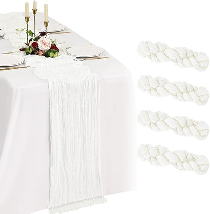 4 Pack Cheesecloth Table Runner 10FT Ivory White Table Runner Boho Gauze Cheese by Showgeous