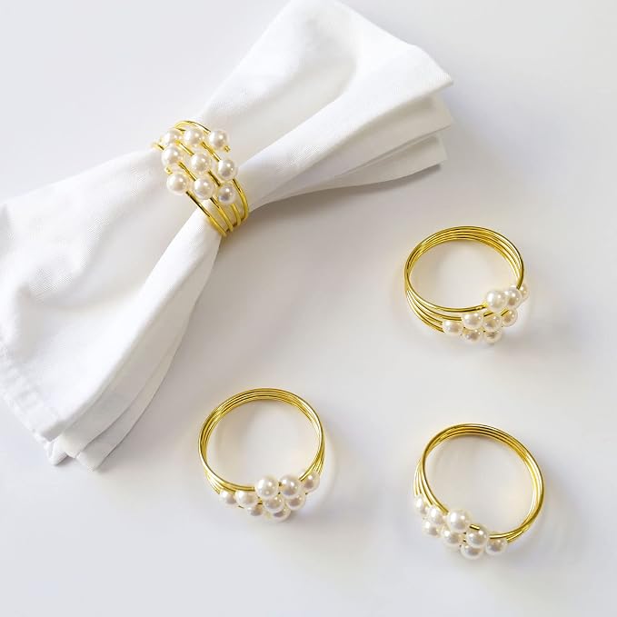 wonlex Thanksgiving Napkin Rings Set of 12, Pearl Napkin Ring Holder by wonlex