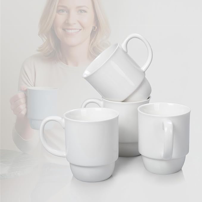 Stackable Porcelain Coffee Mug Set of 4 – 20oz Jumbo Capacity, Space-Saving by Unknown