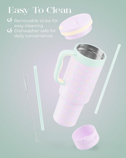 40 oz Insulated Tumbler with Handle and Push-Button Straw Lid, Stainless Steel - Image 6