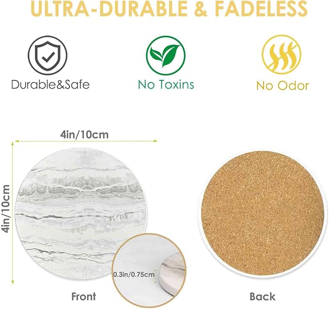 Drink Coasters with Holder 6 Pack, Ceramic Marble Style, Absorbent Abstract - Image 2