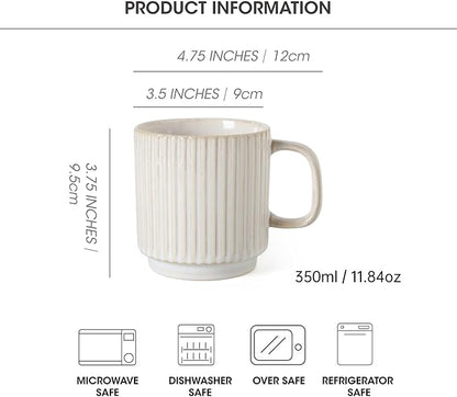 Coffee Mugs Set of 4, 12 Oz Vintage Ceramic Coffee Mugs, Porcelain Tea Cups - Image 2