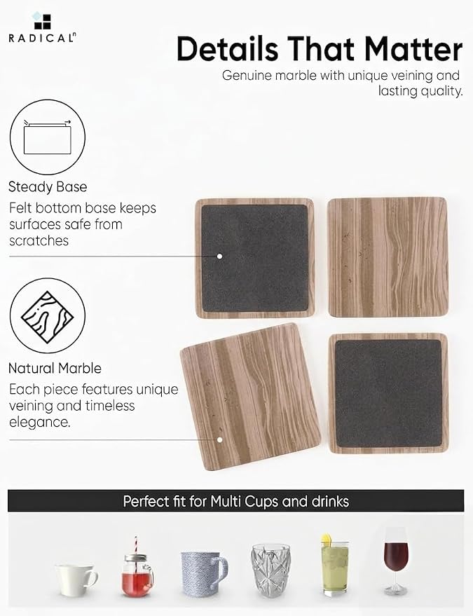 Radicaln Square Marble Coasters Set of 6 - Image 5
