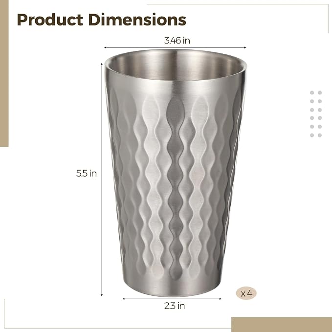 OMISTAR 4 Pcs Stainless Steel Double Wall Cups 15 oz, Korean Hammered Insulated - Image 2