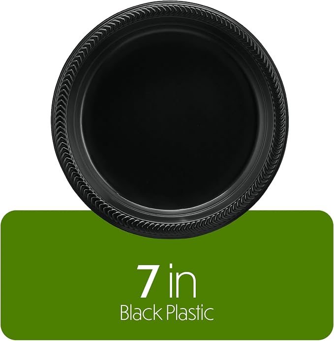 PLASTICPRO 100 PCS Black Plastic Plates Light Weight 7 Inch Plastic Dinner - Image 5