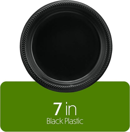 PLASTICPRO 100 PCS Black Plastic Plates Light Weight 7 Inch Plastic Dinner - Image 5