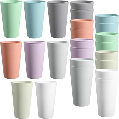 HEYCOME Set of 16 Wheat Straw Cups, Reusable Plastic Cups Sets, Water Glasses by StayHealthyStayHappy