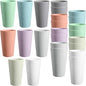 HEYCOME Set of 16 Wheat Straw Cups, Reusable Plastic Cups Sets, Water Glasses by StayHealthyStayHappy