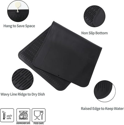 Silicone Dish Drying Mat for Multiple Usage,Easy clean,Eco-friendly,Heat-resistant Silicone Mat for Kitchen Counter or Sink,Refrigerator or Drawer Liner Black 5XL 36inches x 18inches
