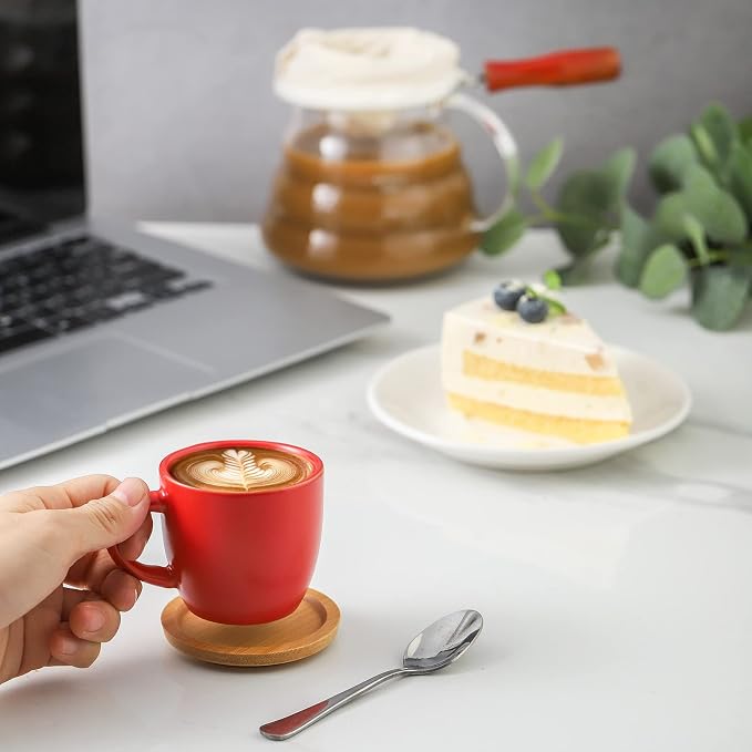 HASENSE Espresso Cups and Saucers Set of 6, 3.5 OZ Demitasse Cups - Image 3