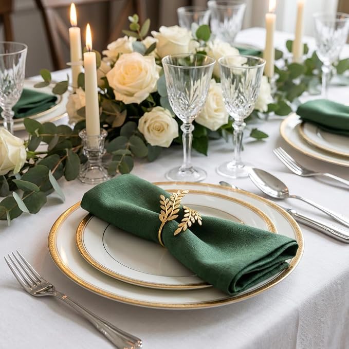 12-Piece Gold Leaves Napkin Ring Set, Napkin Holders - Image 7