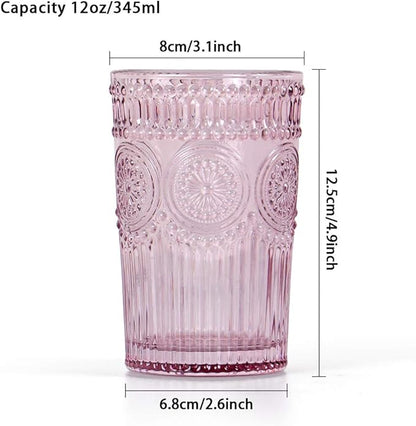 MDLUU Colored Glassware, Multicolor Drinking Glasses, Embossed Water Glasses, Colored Tumblers Glass, Capacity 12oz/345ml, Set of 4
