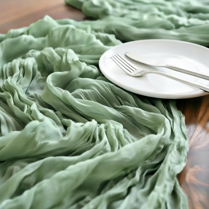 Sage Cheesecloth Table Runner 160 Inches 14 Ft Gauze Table Runner | Summer Boho - Image 4