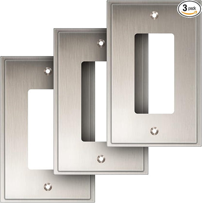 Henne Bery Soft Modern Decorative Wall Plate Switch Plate Outlet Cover (Single Decorator 3PK, Satin Nickel)