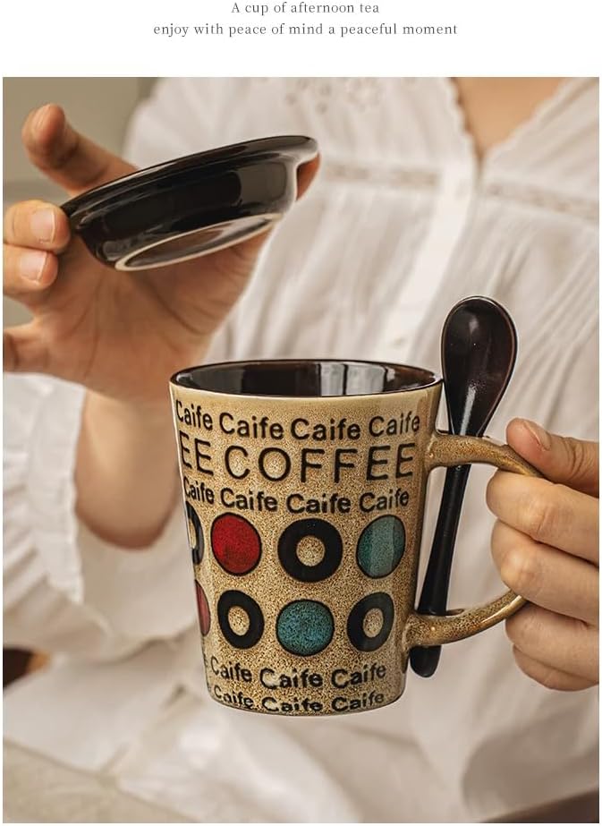 Ceramic Coffee Cup with Spoon and Lid, 12 oz Coffee Mug, Microwave Dishwasher - Image 8