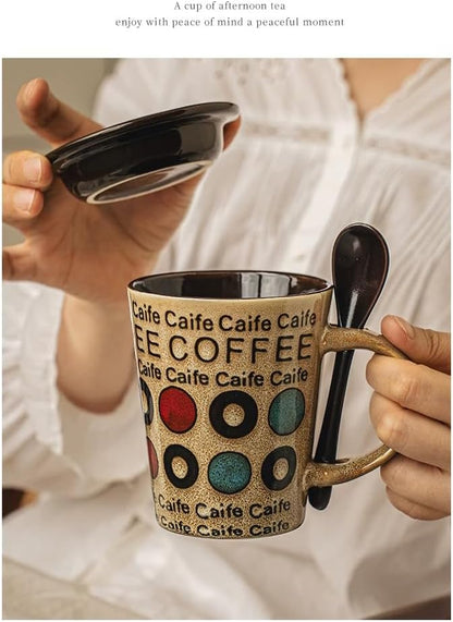 Ceramic Coffee Cup with Spoon and Lid, 12 oz Coffee Mug, Microwave Dishwasher - Image 8