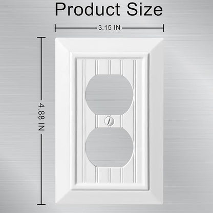 Beadboard Outlet Covers Wall Plates, Bamboo Fiber Light Switch Covers, Natural Material Electric Receptacle Decorative Switch Plate Outlet Cover (Pure White, 1 Gang Duplex 4 Pack)