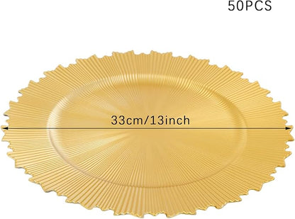 50 Pcs Charger Plates Set, Round Charger Plates, Reusable Serving Plates Embossed Rim Plastic Chargers Plate Decorative Round Plate Chargers for Dinner Plate Table Wedding Shower Decoration