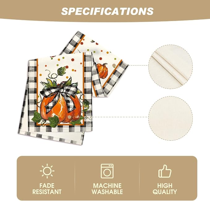 Artoid Mode 210 GSM Fall Table Runner 13x60 Inch Home Party Decor | Pumpkin Bow - Image 5