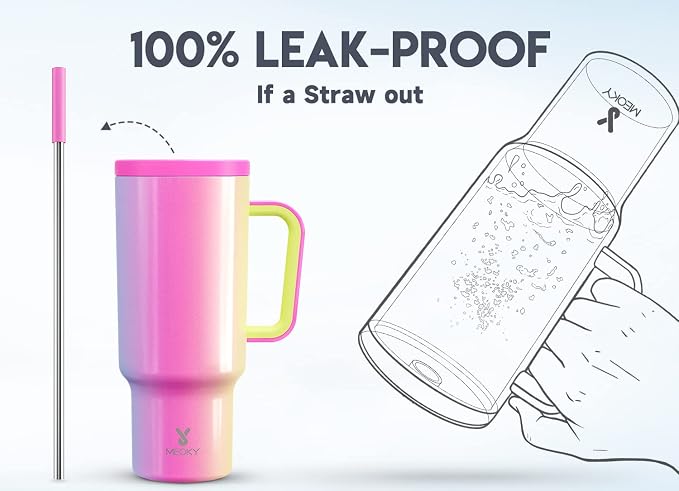 Meoky 40oz Tumbler with Handle, Leak-proof Lid and Straw, Insulated Coffee Mug - Image 3