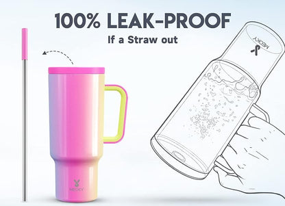 Meoky 40oz Tumbler with Handle, Leak-proof Lid and Straw, Insulated Coffee Mug - Image 3