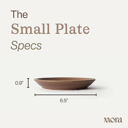 MORA Small Plates Set of 4, 6.5 inch Ceramic Pottery Dessert Plates - Microwave, Oven and Dishwasher Safe - Terracotta