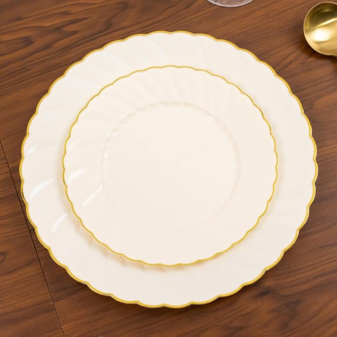 Efavormart 10-Pack 7.5" Ivory Vintage Plastic Salad Dessert Plates - Image 2