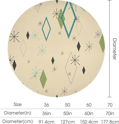 Colorful Middle Century Round Tablecloth, Vintage Bohemian Mid Century Modern Retro Print Tablecloth for Home Party Dining Room Kitchen Decor 50Inch(127cm)