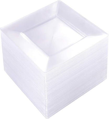 WDF 100PCS Clear Plastic Plates-6inch Square Disposable Plates- Small Appetizer Plates-Premium Clear Dessert/Salad Plates Perfect for Wedding & Parties