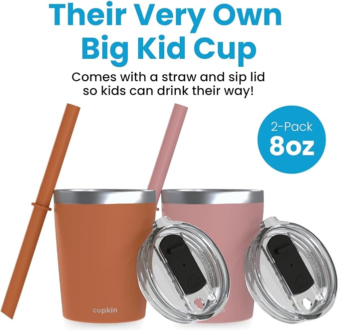 CUPKIN Steel Cup, The Original 8 oz Stackable Stainless Steel Silicone Straw Cup - Image 2