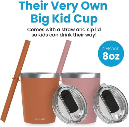 CUPKIN Steel Cup, The Original 8 oz Stackable Stainless Steel Silicone Straw Cup - Image 2
