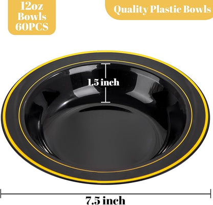 bUCLA 60 Pack Black Plastic Bowls - 12 oz Plastic Soup Bowls Disposable - Image 2