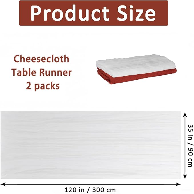 Cheesecloth Table Runner 2 Pack White and Terracotta, Boho Gauze Table Runner - Image 2