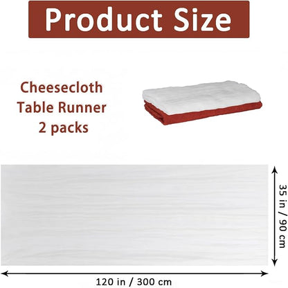 Cheesecloth Table Runner 2 Pack White and Terracotta, Boho Gauze Table Runner - Image 2