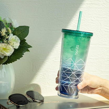 bzyoo 24oz Plastic Tumbler Cup, Lid & Straw, Iced Coffee, Spidy Blue - Image 3