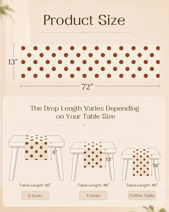 Embroidered Canvas 13"x 72" Narrow Table Runner, Dots | Exquisite Embroidery - Image 4
