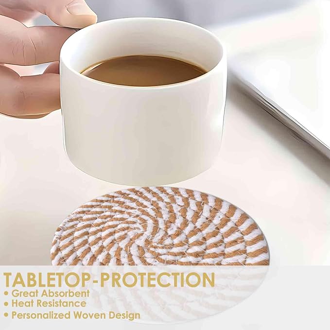 Drink Coasters 8 Pack with Holder, 4-Color Cotton Woven Absorbent Coasters Set - Image 7