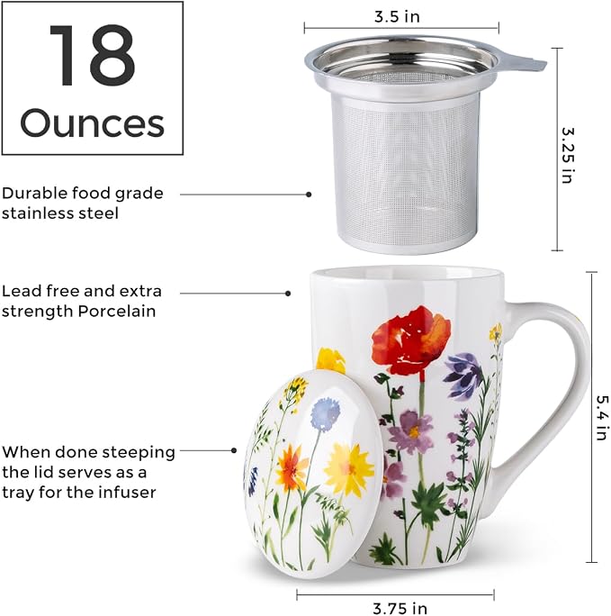 AmorArc Tea Cup With Infuser and Lid, 18oz Loose Leaf Tea Mug With Steeper | - Image 2