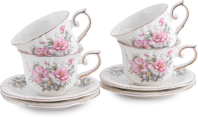 Ceramic Cups with Saucers set of 4，7 Ounce Espresso Cups by Unknown